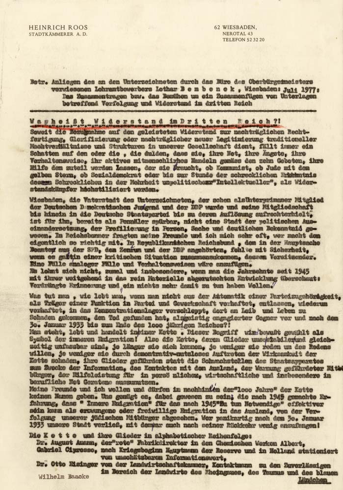 Aus dem sechsseitigen Widerstandsbericht von Heinrich Roos vom 29. März 1980